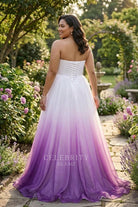 plus size ombre organza sweep train bridal ballgown