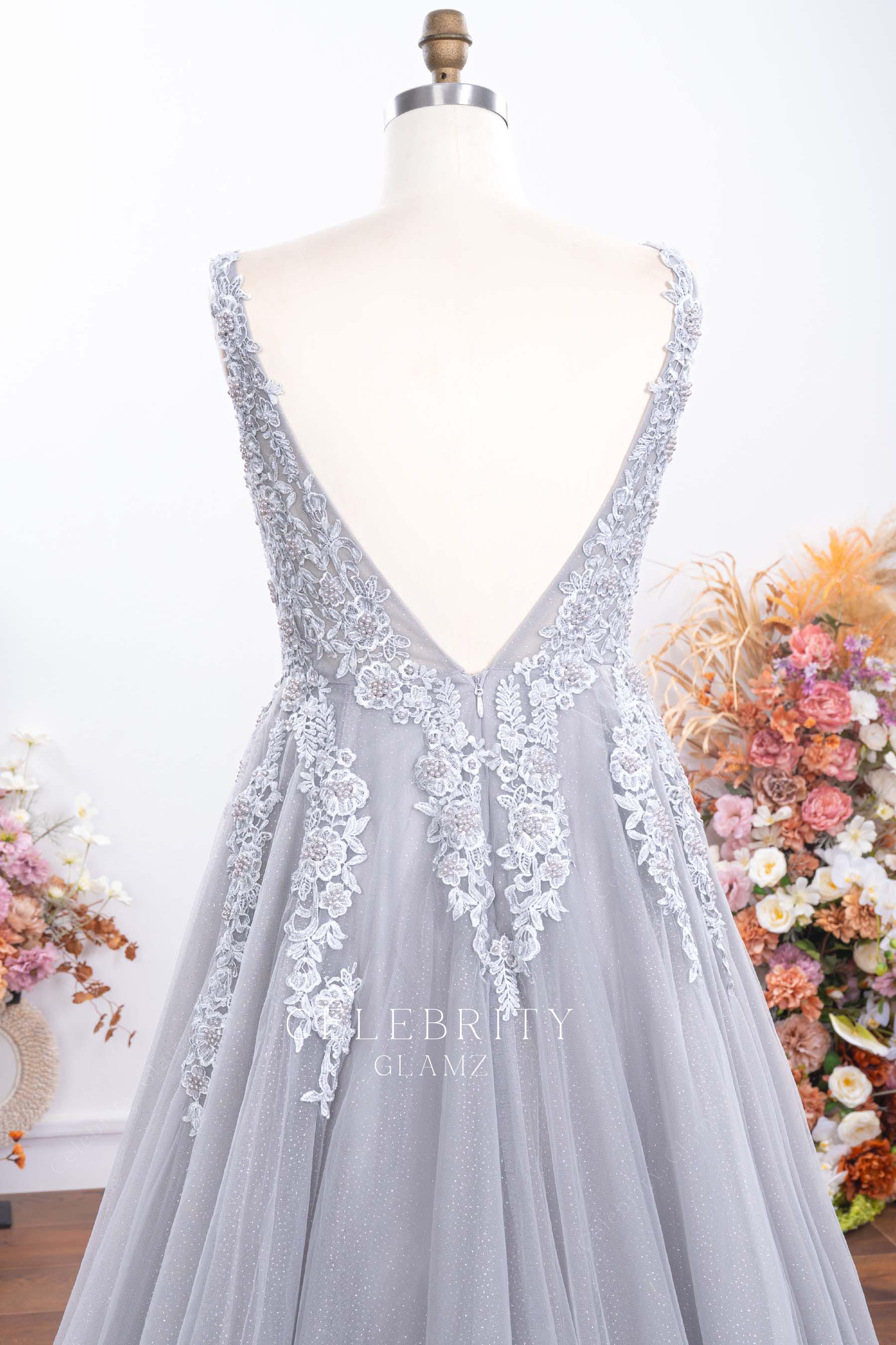plus size open v back formal dress