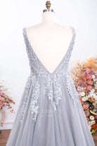 plus size open v back formal dress