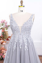 plus size plunging neck gray formal dress