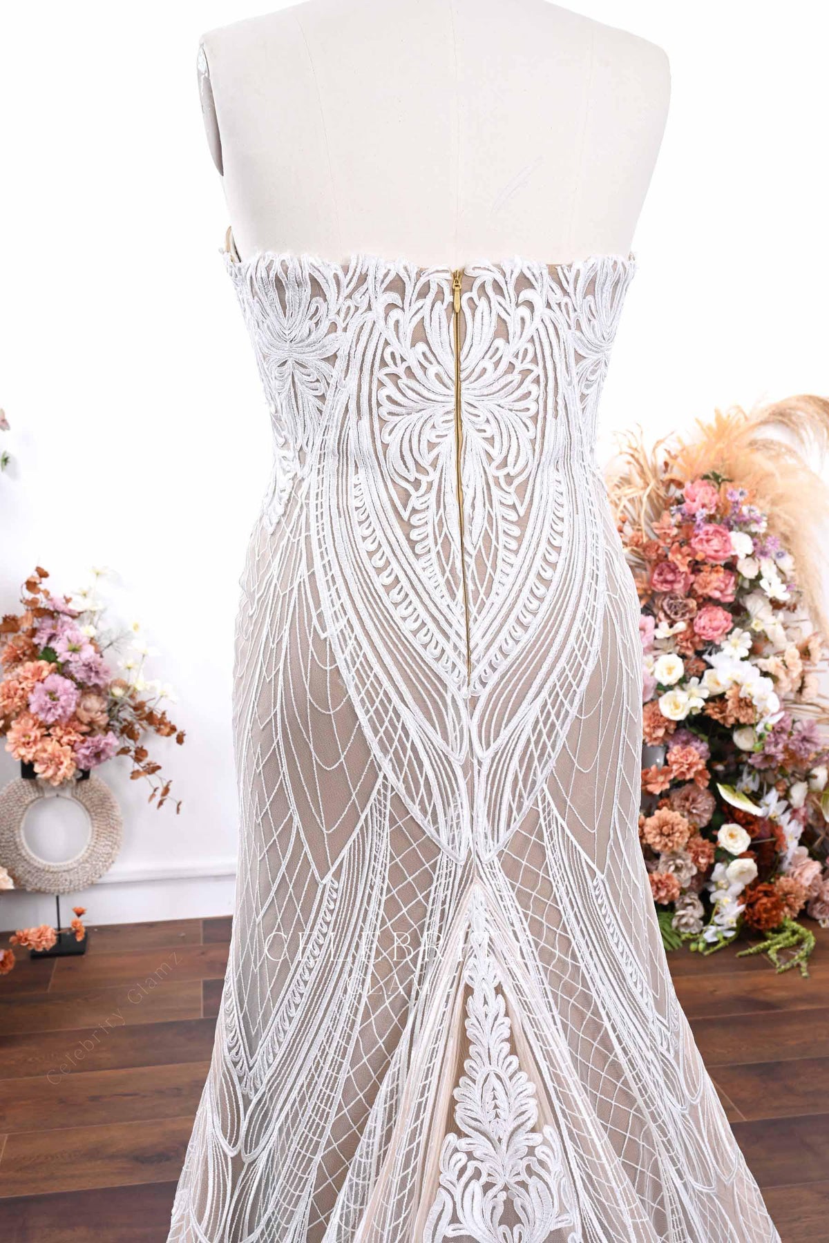 plus size strapless open back wedding dress