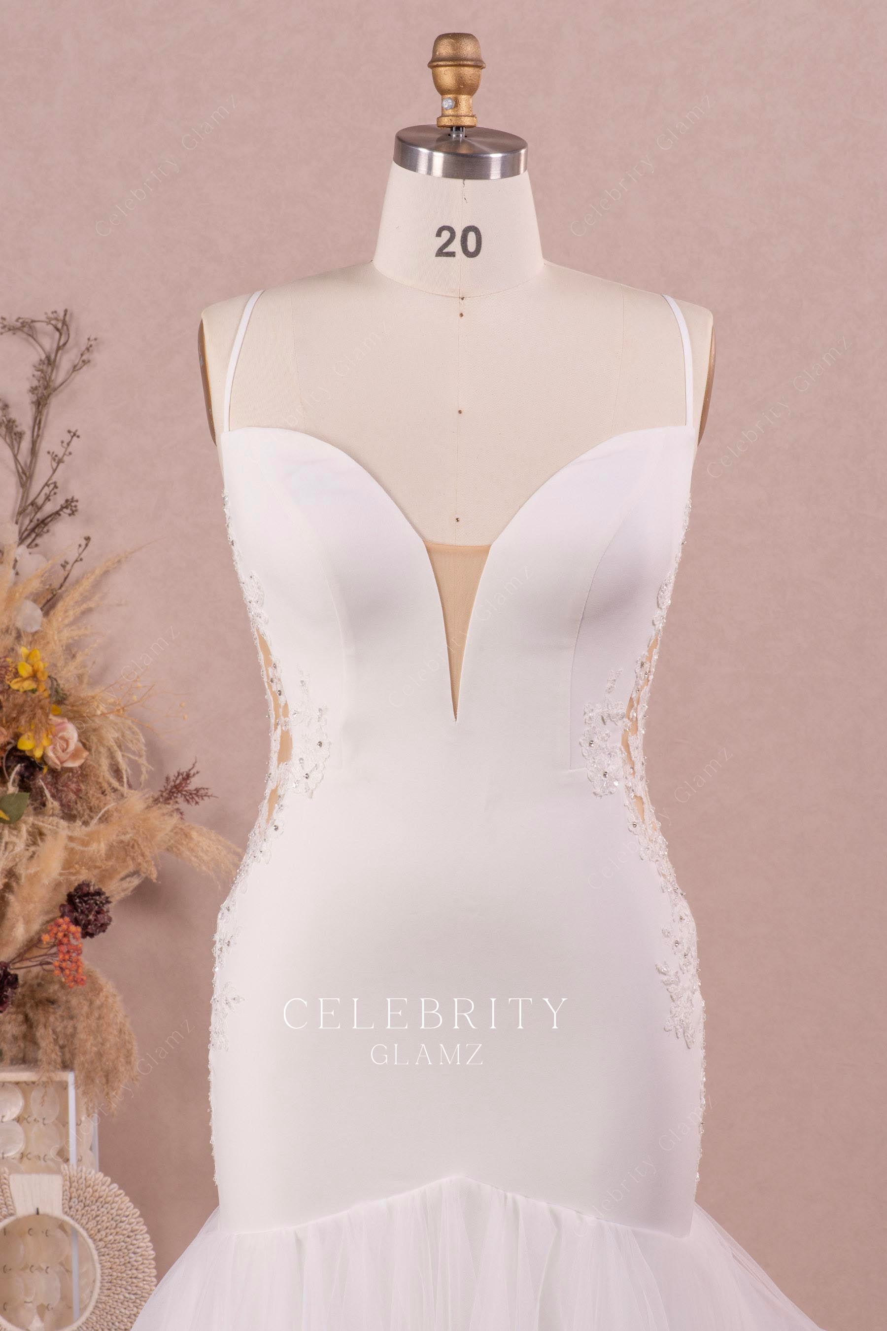 plus size thin straps bridal dress