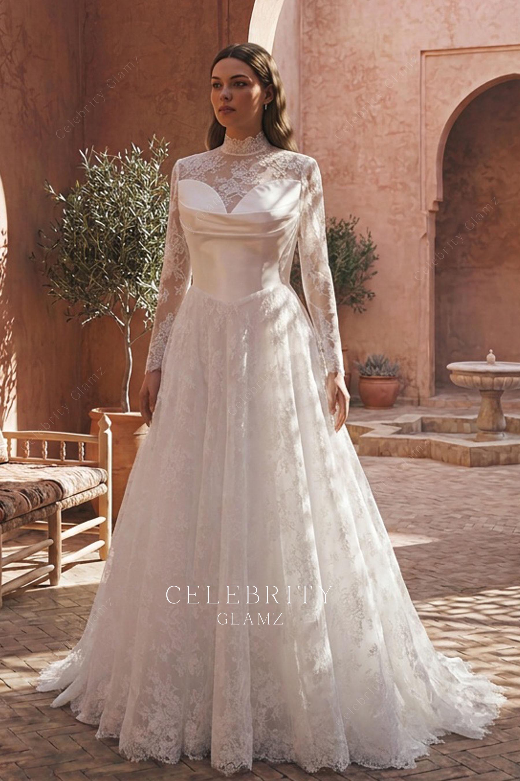 plus size white lace a line bridal dress