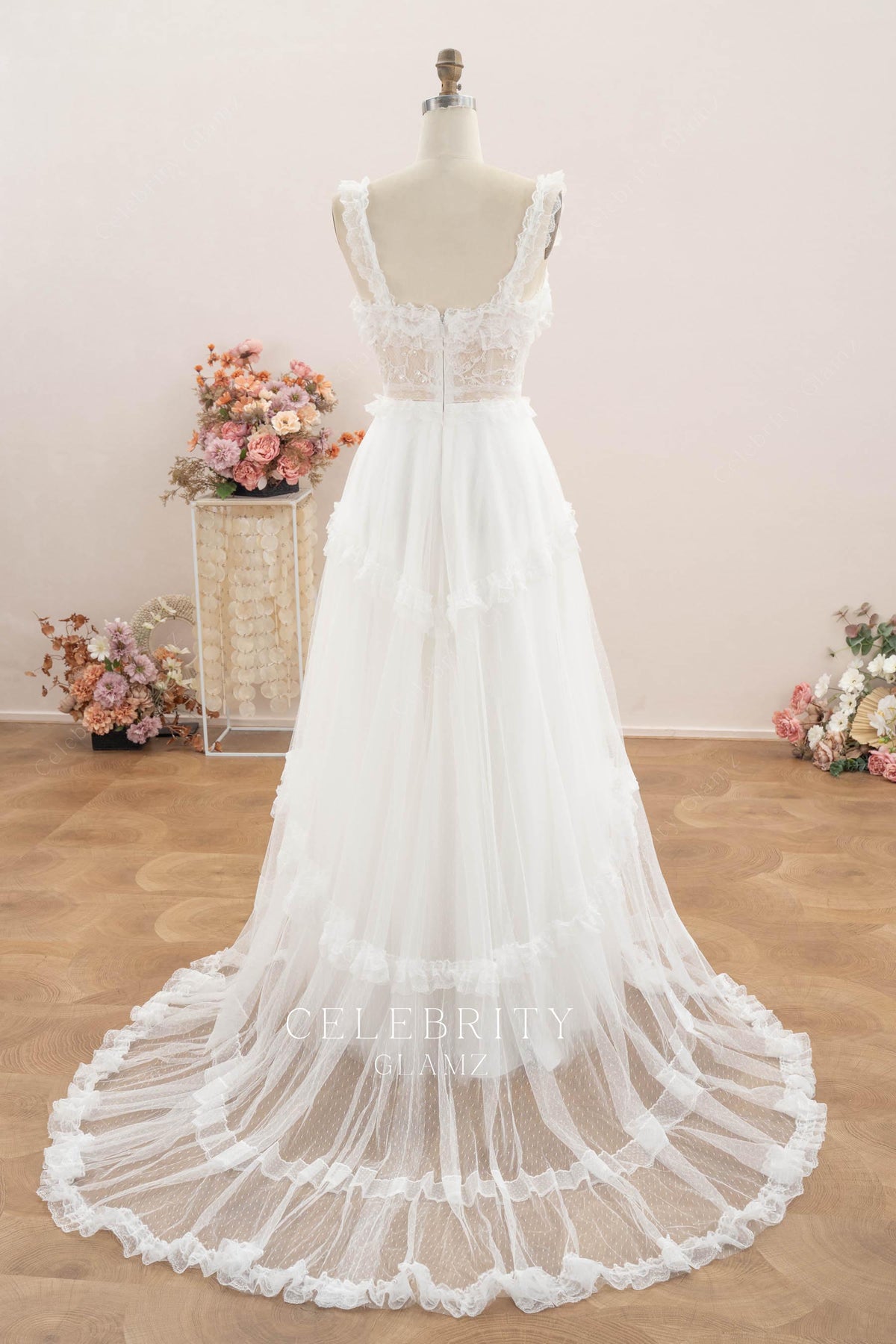 polka dot tulle a line wedding dress