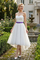polka dot tulle purple bowknot bridal dress