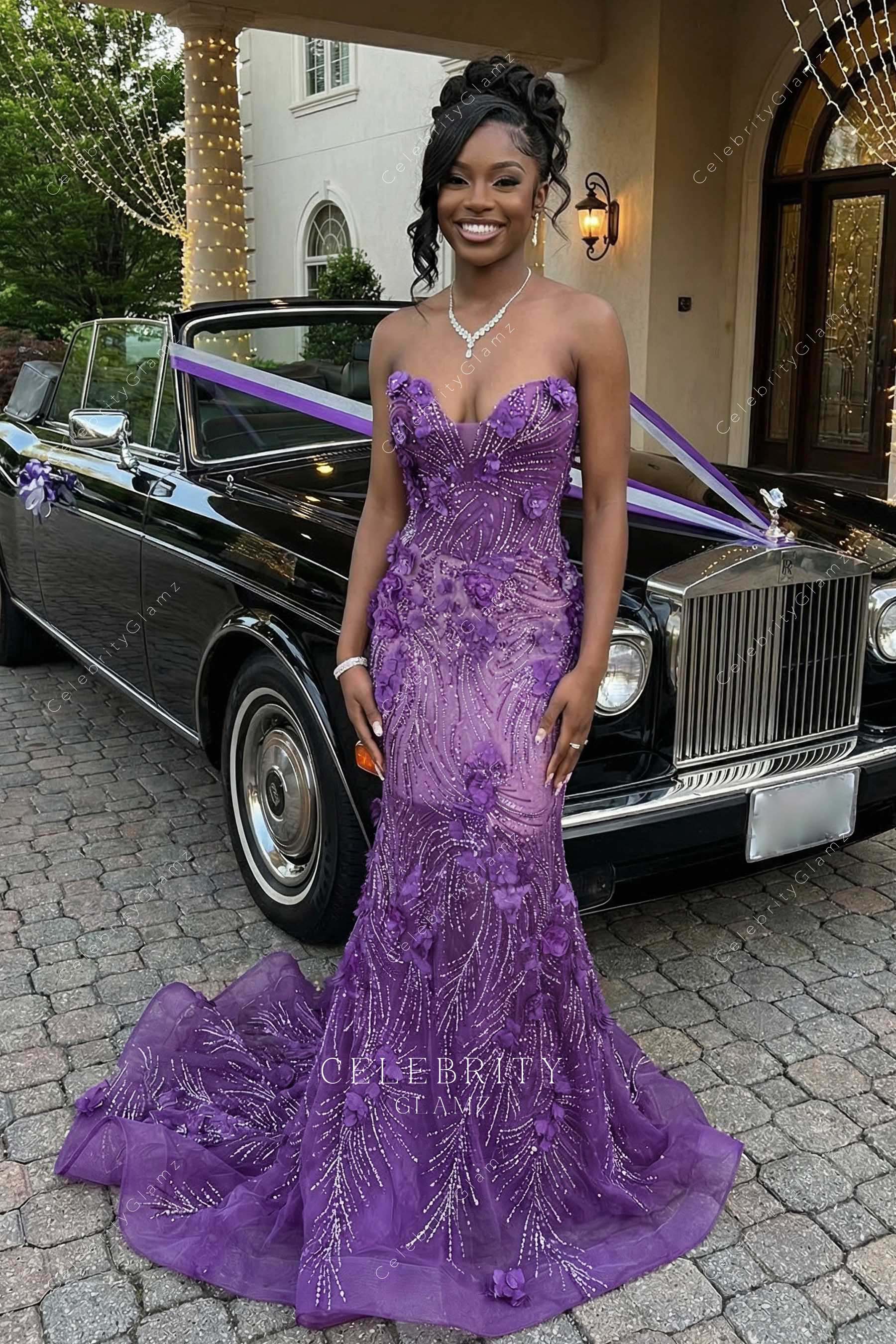 purple mermaid prom dress