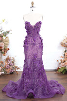 purple strapless mermaid prom dress