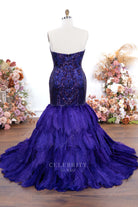 purple trumpet court train prom dress
