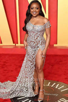 Quinta Brunson silver lace prom dress 2024 Oscars after party