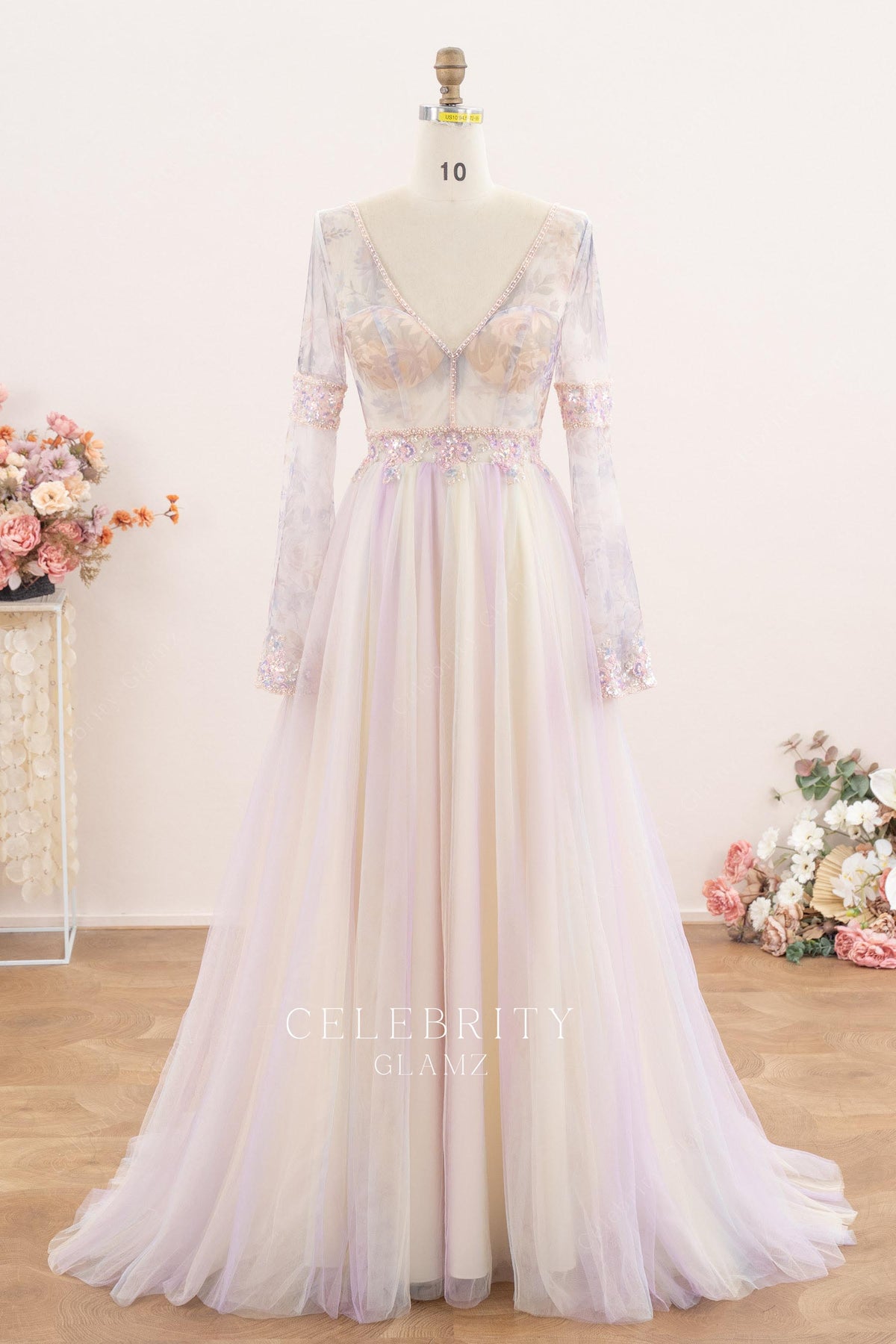 rainbow tulle a line bridal dress