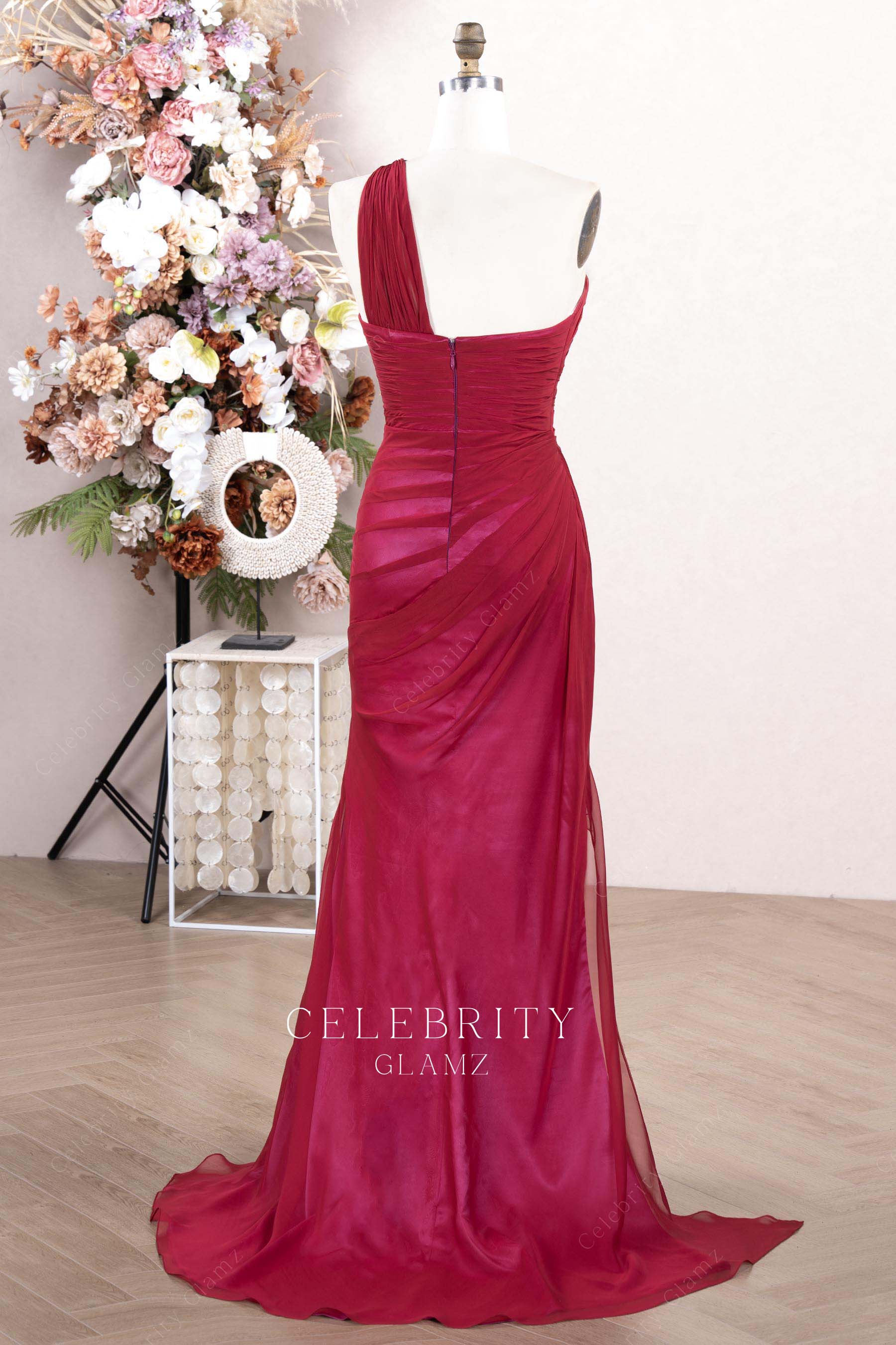raspberry fit flare formal dress