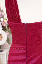 raspberry wide strap formal dress