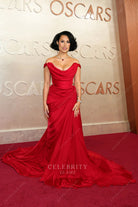 Raye red cowl neck 2025 Oscars red carpet dress