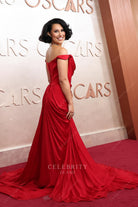 Raye red off shoulder 2025 Oscars red carpet dress
