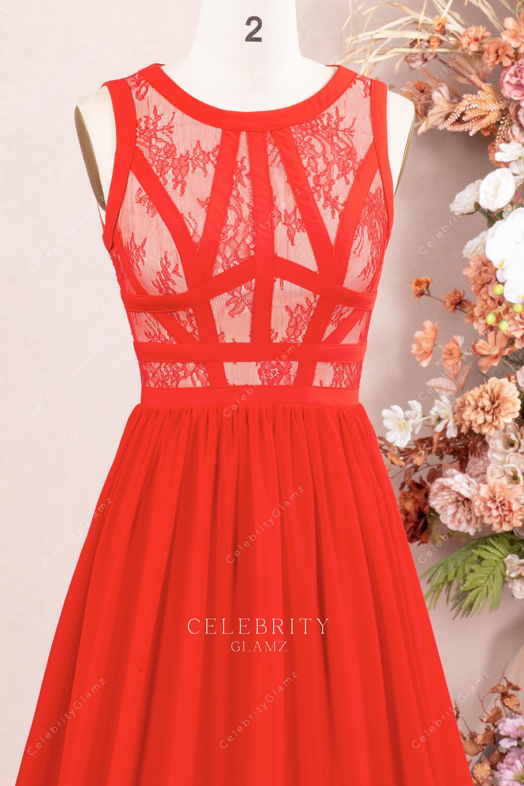 red boat neck a line prom dress