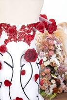 red floral lace sleeve wedding dress