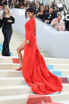 red Kylie Jenner one sleeve 2023 met gala celebrating dress