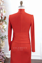red long sleeves formal dress