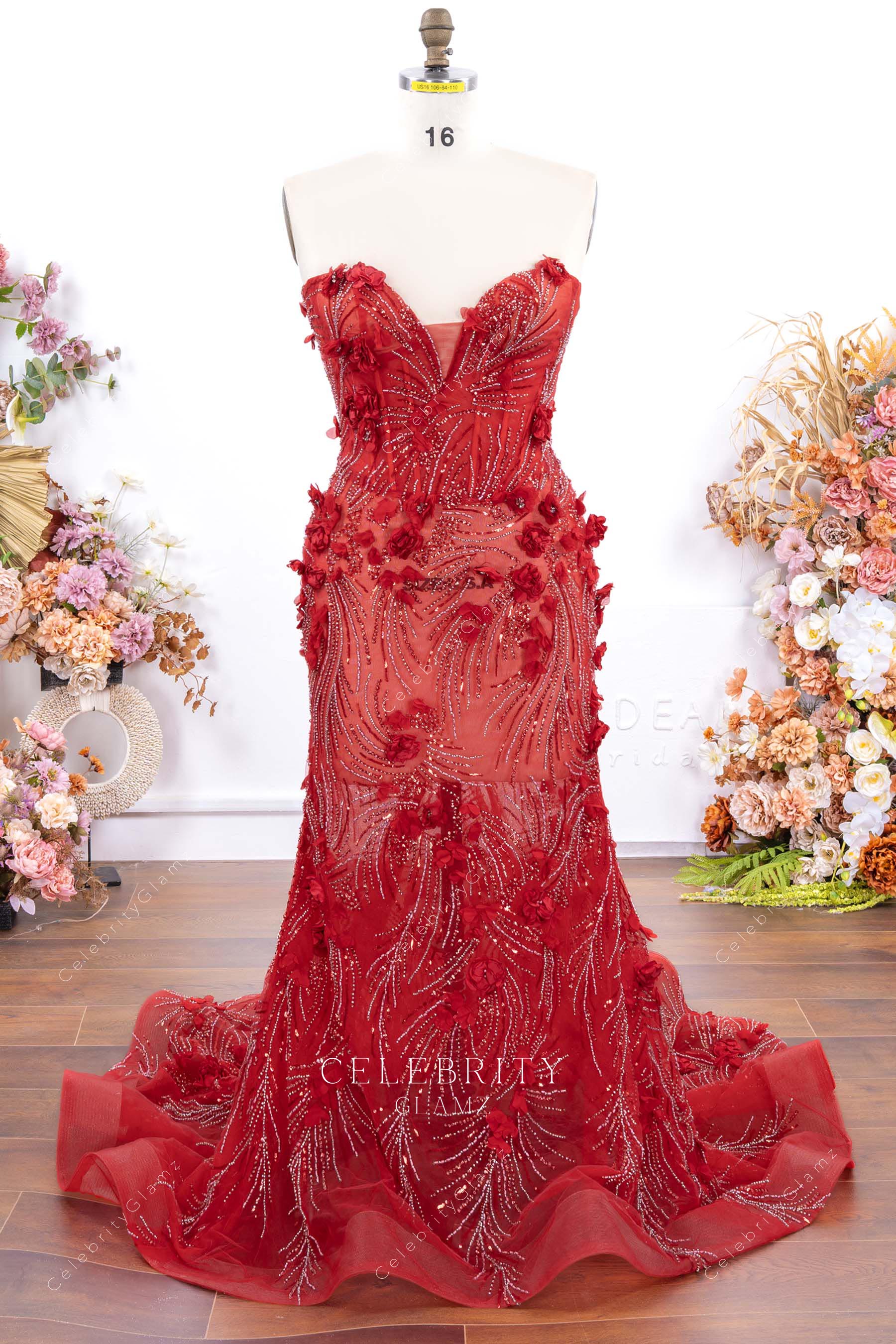 red plus size mermaid prom dress