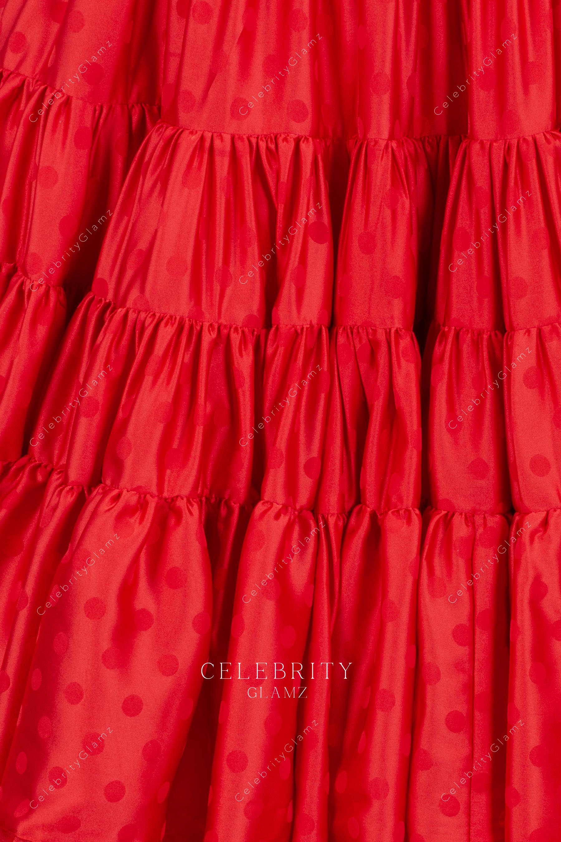 red polka dot tiered formal gown