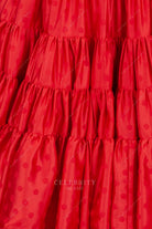 red polka dot tiered formal gown