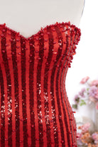 red sequin beaded prom dress