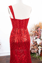 red sequin one strap prom dress