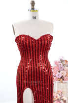 red sequin sweetheart neck prom dress