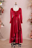 red shimmery ruffles prom dress