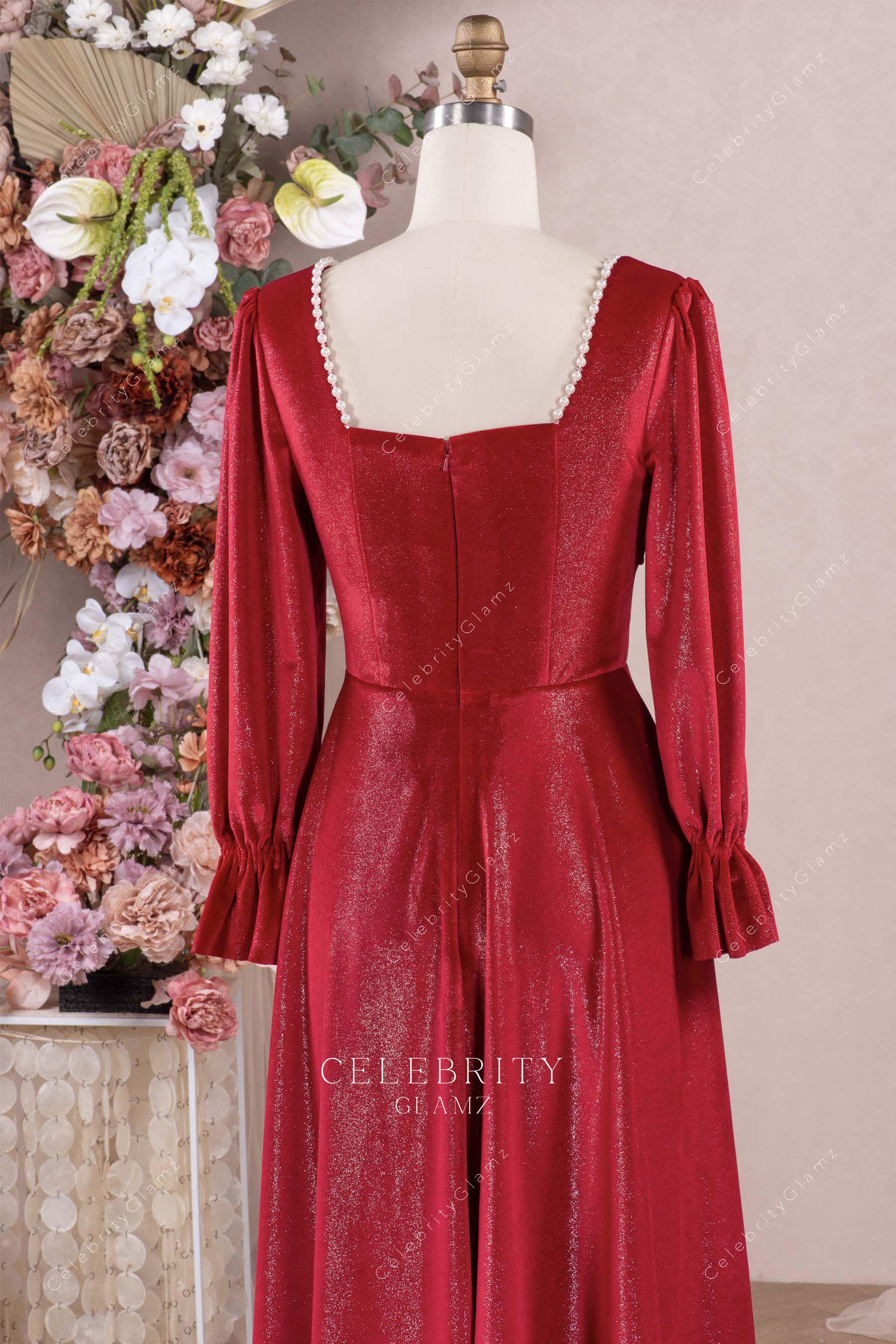 red square back a line prom dress