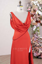 red wide straps formal dress