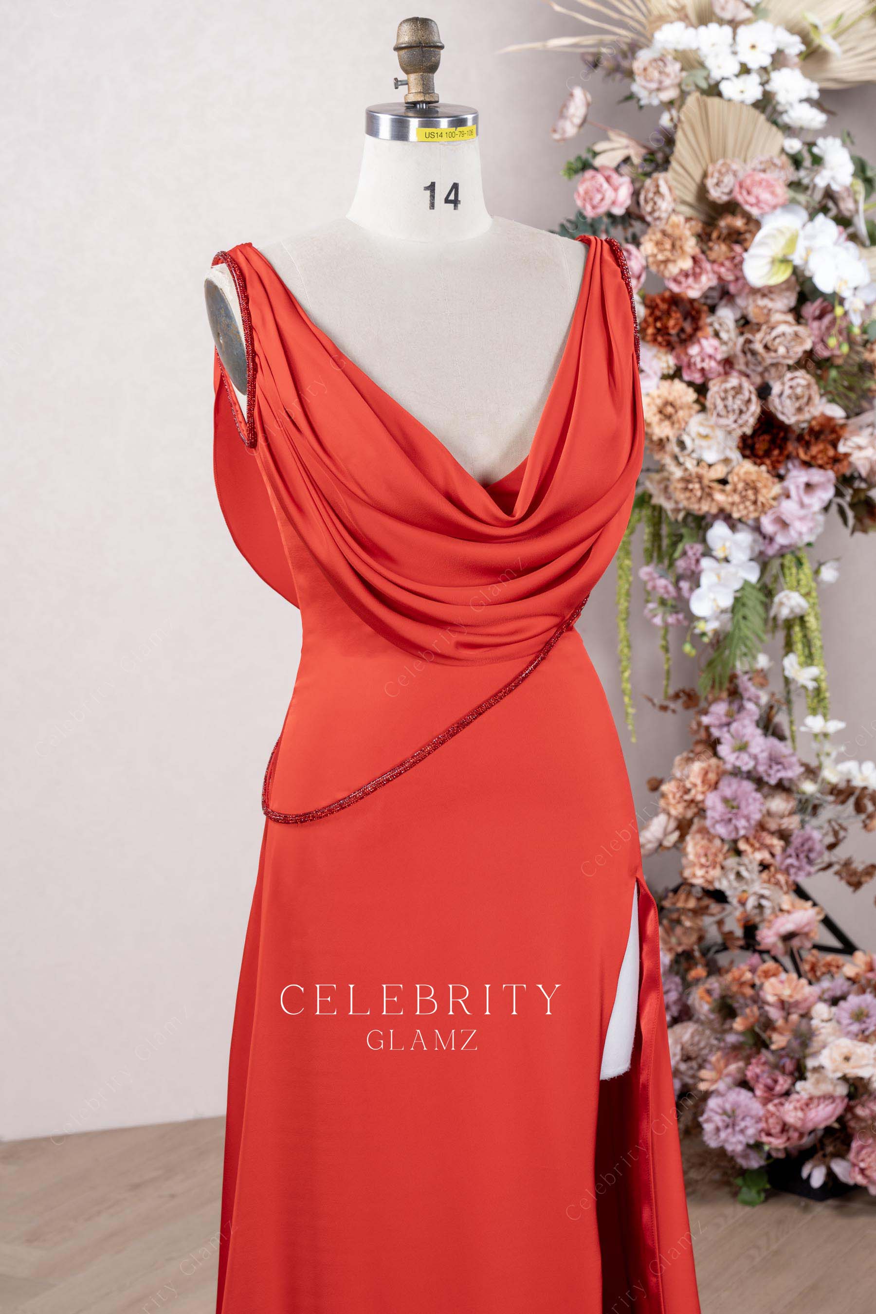 red wide straps formal dress