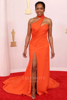 Regina King orange high slit formal dress 2024 Oscars red carpet