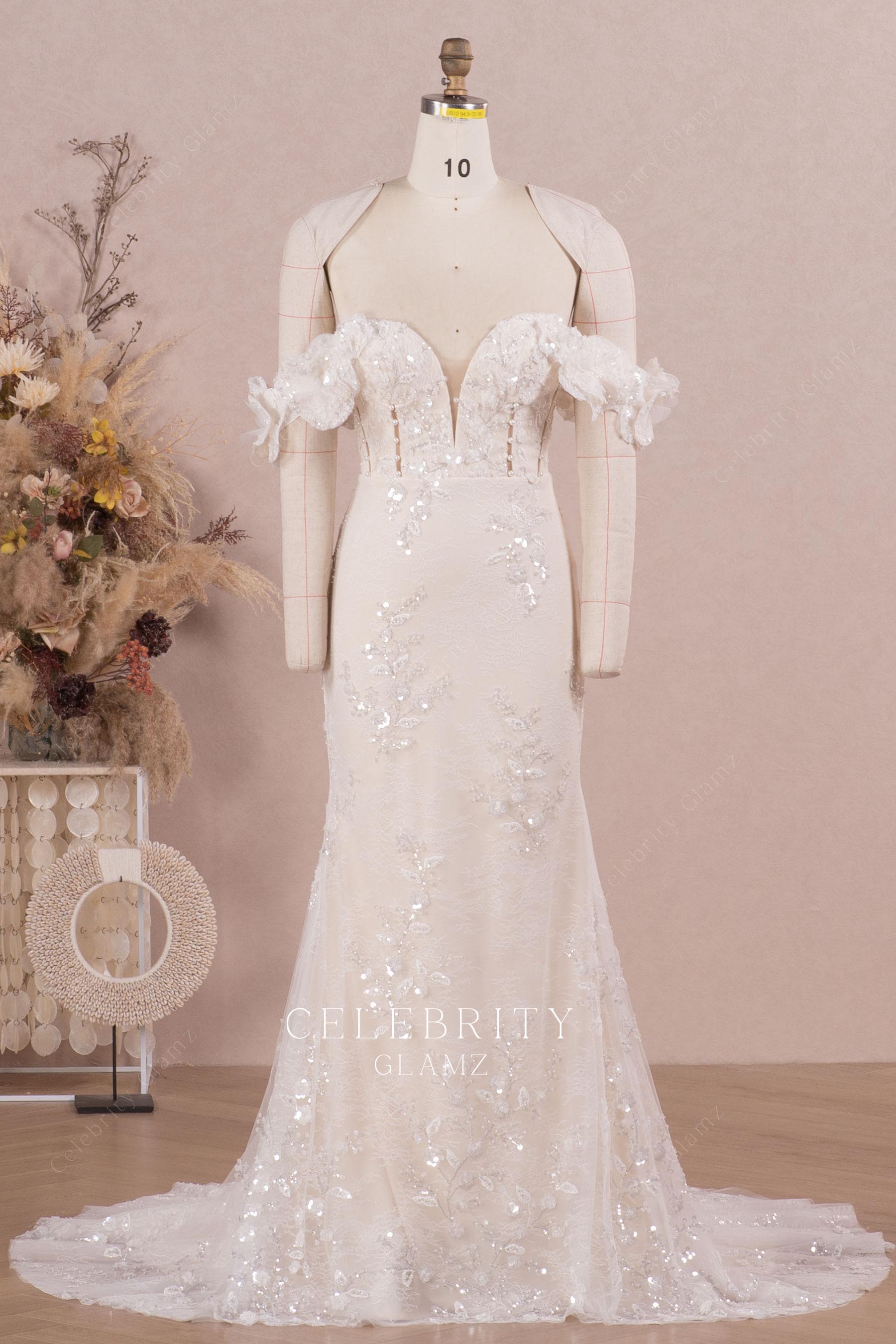 removable sleeve mermaid wedding dress