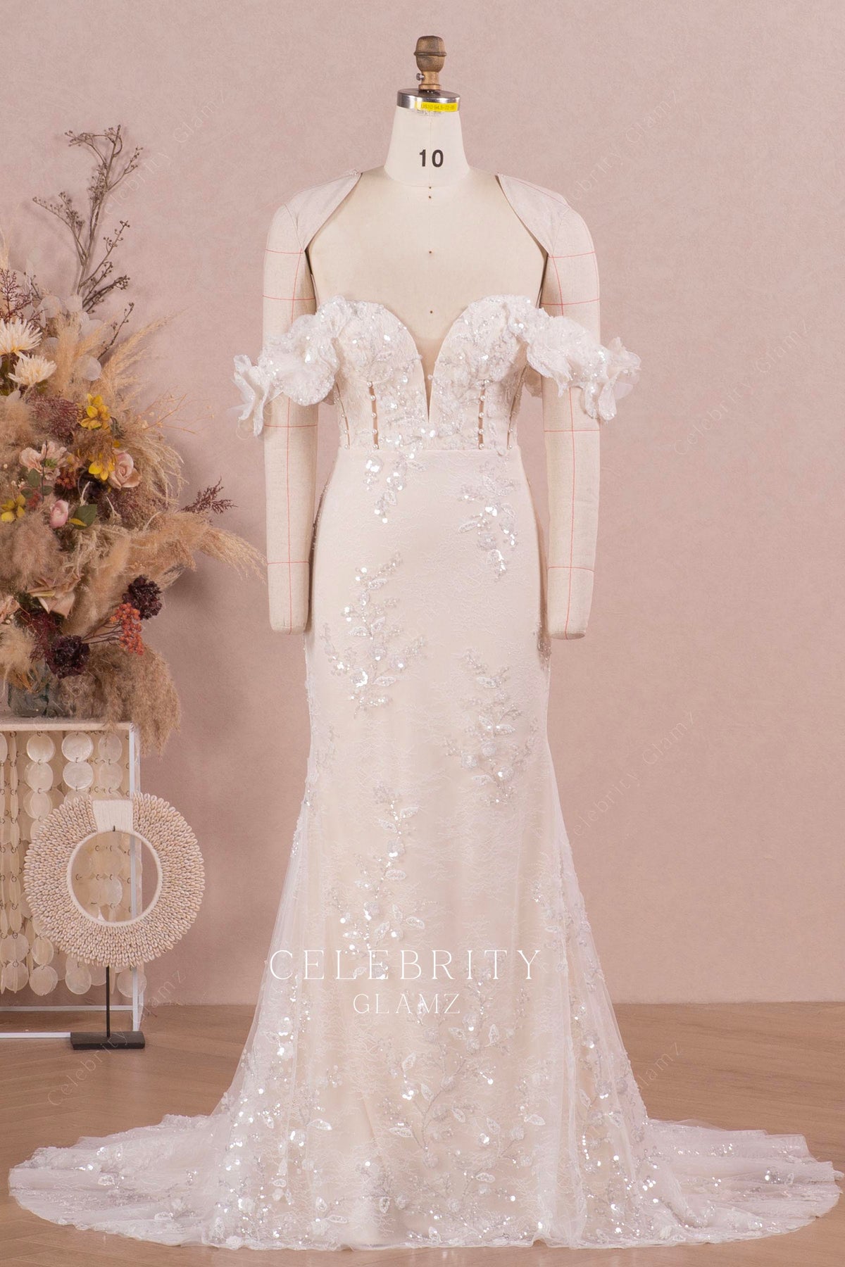 removable sleeve mermaid wedding dress