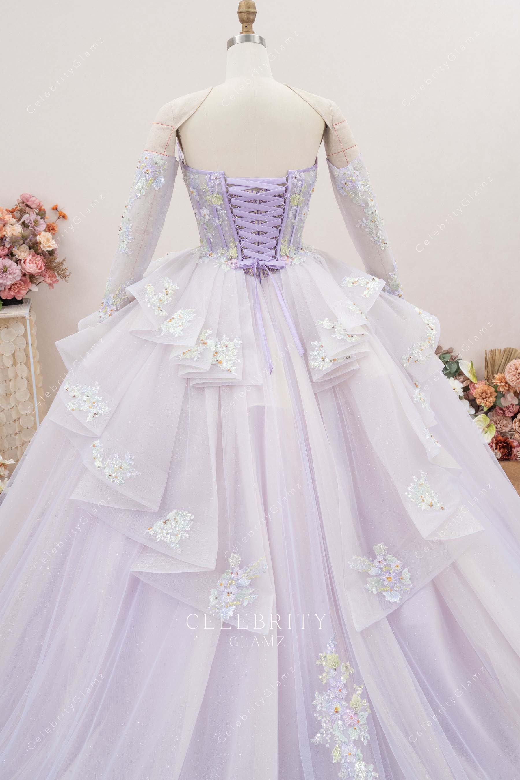 removable sleeves Quinceanera gown