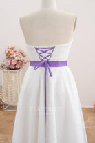 retro strapless lace up back bridal dress