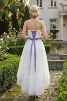 retro white high low bridal dress
