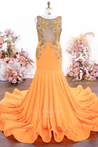 rhinestones orange trumpet prom dress