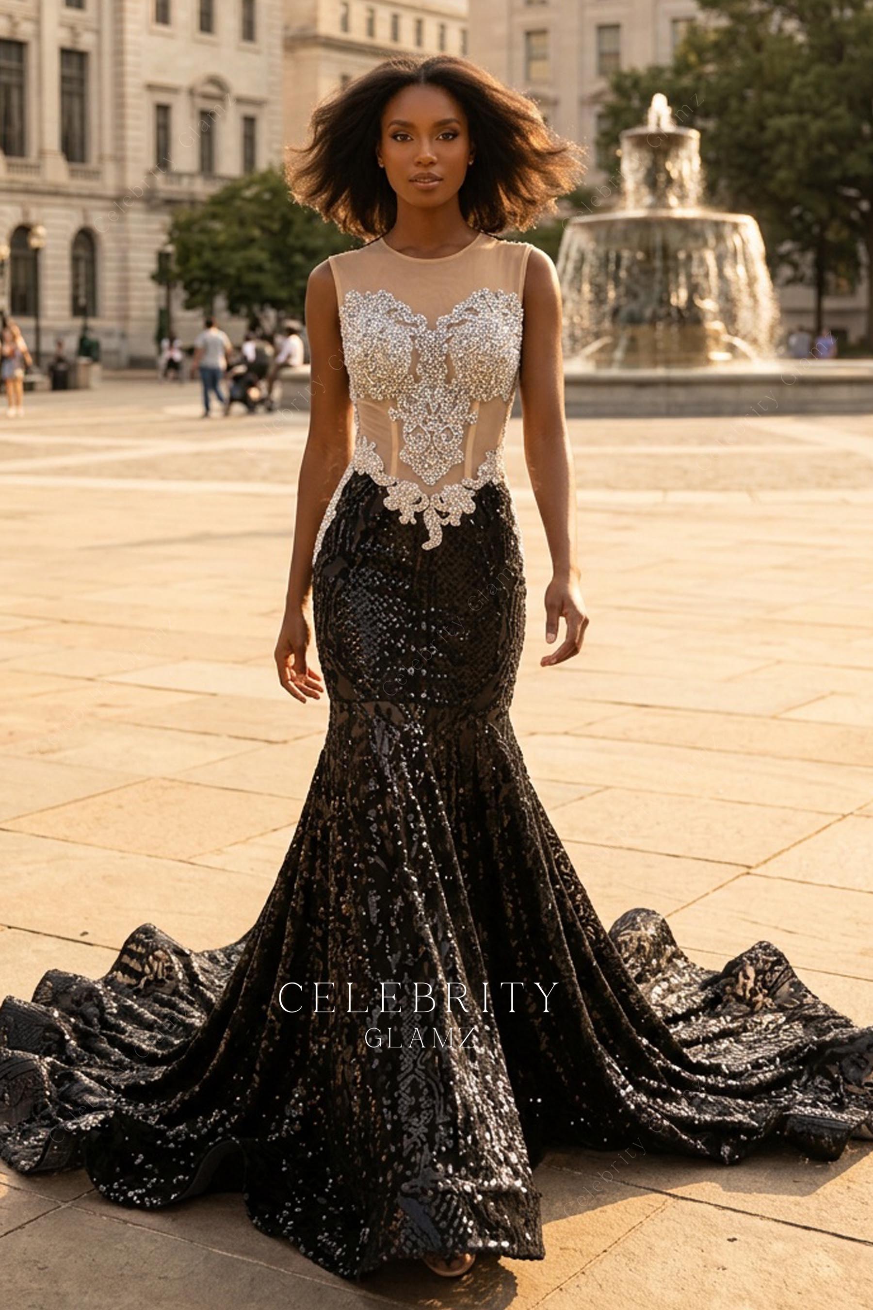 rhinestones bodice mermaid prom dress
