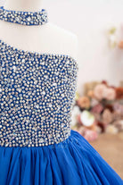 rhinestones choker royal blue pageant dress