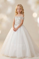 rhinestones cold shoulder sleeve first communion dress