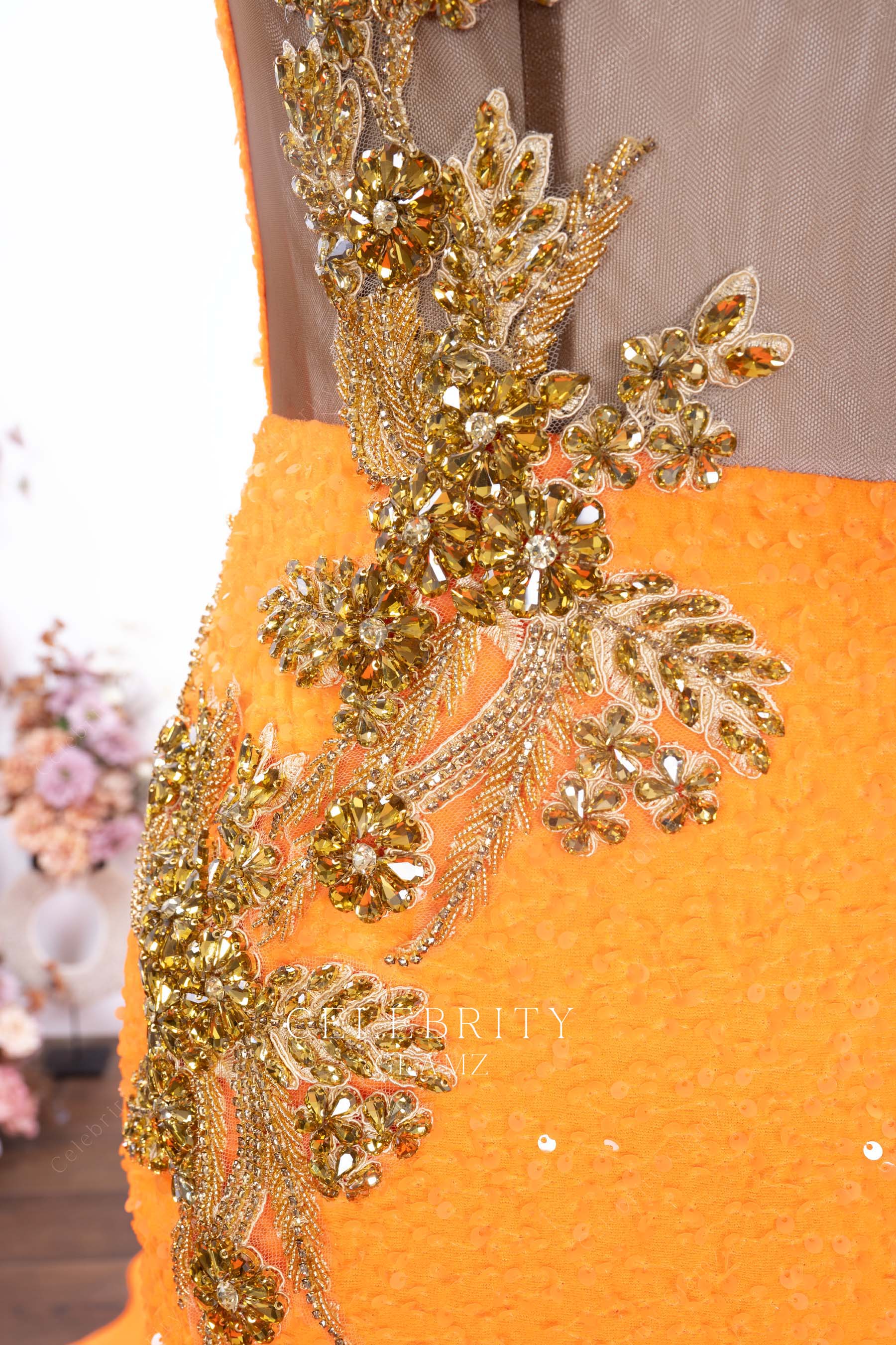 rhinestones lace appliques prom dress