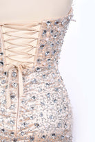 rhinestones lace up back prom dress