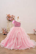 rhinestones pink a line pageant dress