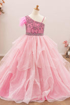 rhinestones pink asymmetrical pageant dress