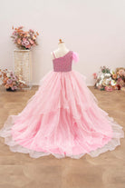 rhinestones pink court train pageant dress