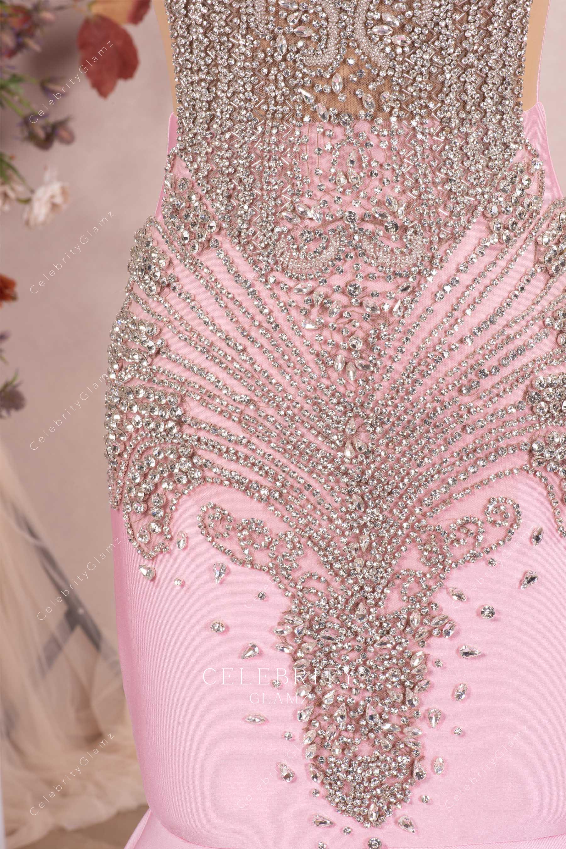 rhinestones pink formal dress
