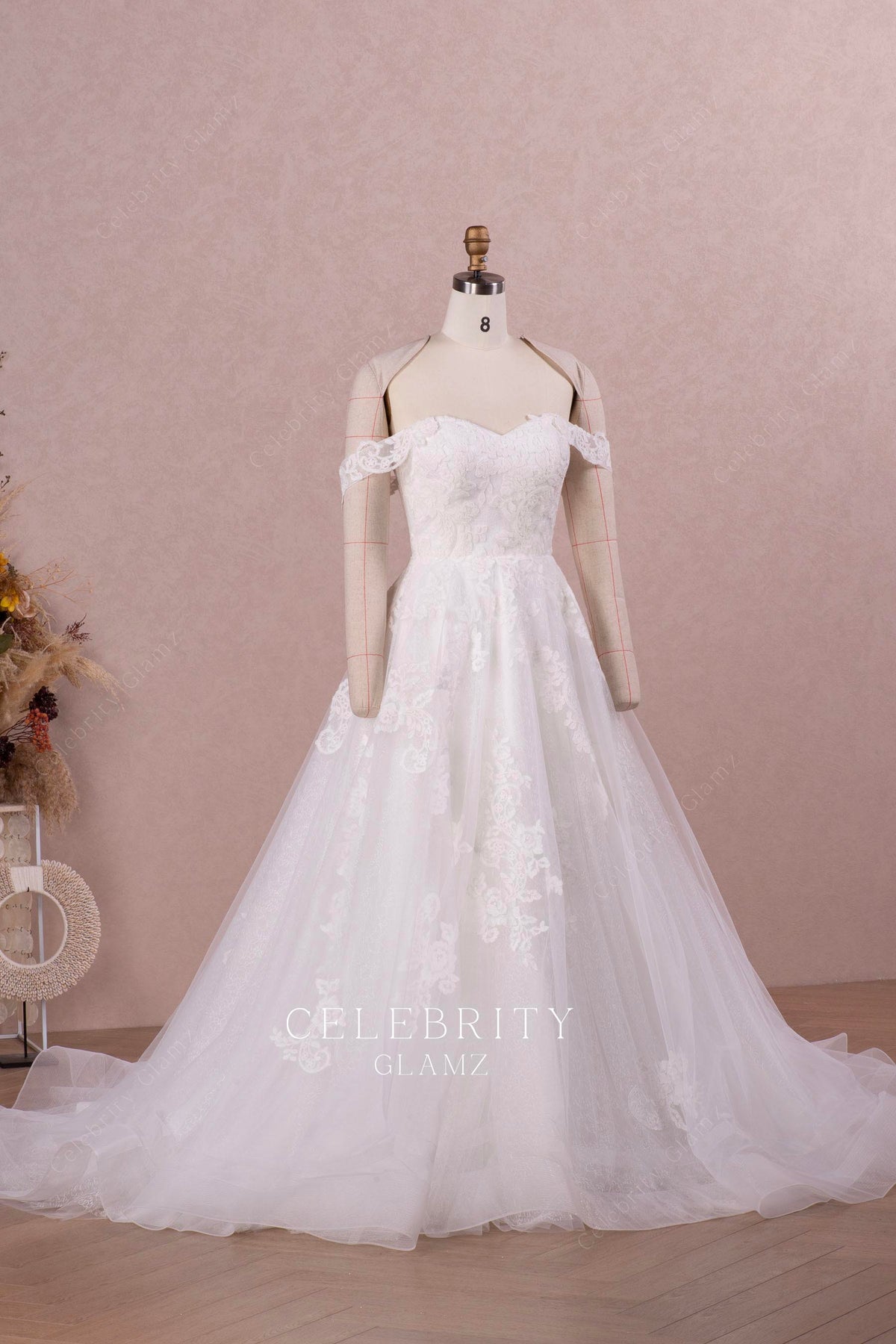 romantic floral lace applique wedding dress