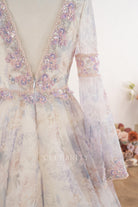 romantic floral print lace wedding dress